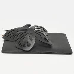 Pre Owned Sophia Webster Black Leather Flossy Butterfly Wristlet Clutch