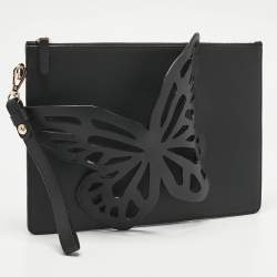 Pre Owned Sophia Webster Black Leather Flossy Butterfly Wristlet Clutch