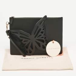Pre Owned Sophia Webster Black Leather Flossy Butterfly Wristlet Clutch