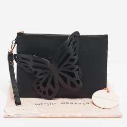 Pre Owned Sophia Webster Black Leather Butterfly Wristlet Clutch