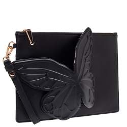 Pre Owned Sophia Webster Black Leather Butterfly Wristlet Pouch