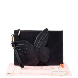 Pre Owned Sophia Webster Black Leather Butterfly Wristlet Pouch