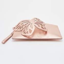 Pre Owned Sophia Webster Metallic Rosegold Leather Butterfly Wristlet Pouch