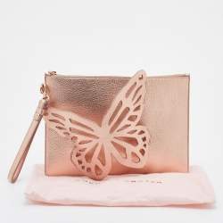 Pre Owned Sophia Webster Metallic Rosegold Leather Butterfly Wristlet Pouch