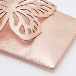 Pre Owned Sophia Webster Metallic Rosegold Leather Butterfly Wristlet Pouch