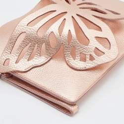 Pre Owned Sophia Webster Metallic Rosegold Leather Butterfly Wristlet Pouch
