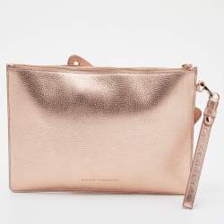 Pre Owned Sophia Webster Metallic Rosegold Leather Butterfly Wristlet Pouch