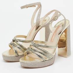 Sophia Webster Metallic Glitter and Leather Ankle Strap Sandals Size 38.5
