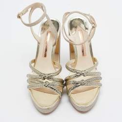 Sophia Webster Metallic Glitter and Leather Ankle Strap Sandals Size 38.5