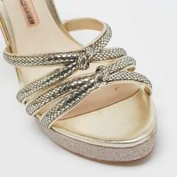 Sophia Webster Metallic Glitter and Leather Ankle Strap Sandals Size 38.5