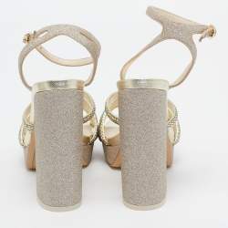 Sophia Webster Metallic Glitter and Leather Ankle Strap Sandals Size 38.5