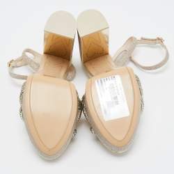 Sophia Webster Metallic Glitter and Leather Ankle Strap Sandals Size 38.5