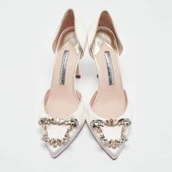 Pre Owned Sophia Webster Cream Satin Crystal Embellished D'orsay Pumps Size 39