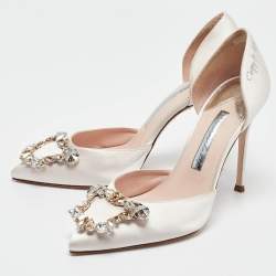 Pre Owned Sophia Webster Cream Satin Crystal Embellished D'orsay Pumps Size 39