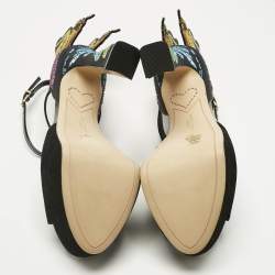 Pre Owned Sophia Webster Multicolor Suede and Satin Crystal Embellish Chiara Platform Pumps Size 39