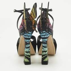 Pre Owned Sophia Webster Multicolor Suede and Satin Crystal Embellish Chiara Platform Pumps Size 39