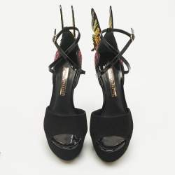 Pre Owned Sophia Webster Multicolor Suede and Satin Crystal Embellish Chiara Platform Pumps Size 39