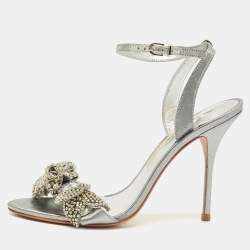 Pre Owned Sophia Webster Silver Leather Lilico Crystal Ankle Strap Sandals Size 40