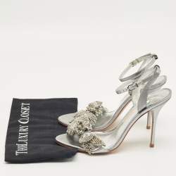 Pre Owned Sophia Webster Silver Leather Lilico Crystal Ankle Strap Sandals Size 40