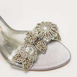 Pre Owned Sophia Webster Silver Leather Lilico Crystal Ankle Strap Sandals Size 40