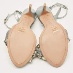 Pre Owned Sophia Webster Silver Leather Lilico Crystal Ankle Strap Sandals Size 40