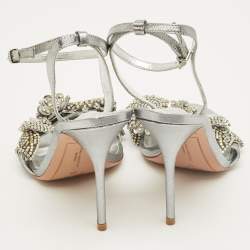 Pre Owned Sophia Webster Silver Leather Lilico Crystal Ankle Strap Sandals Size 40