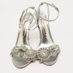Pre Owned Sophia Webster Silver Leather Lilico Crystal Ankle Strap Sandals Size 40