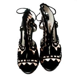 Pre Owned Sophia Webster Black Suede and Metallic Bronze Leather Riko Cut Out Sandals Size 37
