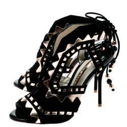 Pre Owned Sophia Webster Black Suede and Metallic Bronze Leather Riko Cut Out Sandals Size 37