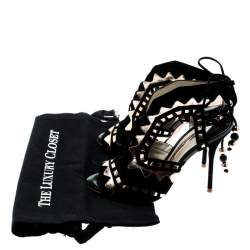 Pre Owned Sophia Webster Black Suede and Metallic Bronze Leather Riko Cut Out Sandals Size 37