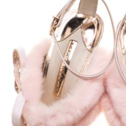 Pre Owned Sophia Webster Pink Faux Fur And Leather Bella Bow Embellished Ankle Strap Sandals Size 38.5