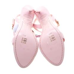 Pre Owned Sophia Webster Pink Leather Layla Pom Pom Embellished T-Strap Sandals Size 39.5