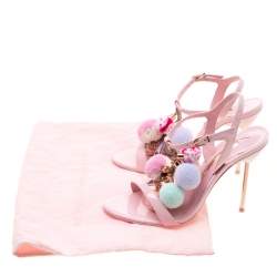 Pre Owned Sophia Webster Pink Leather Layla Pom Pom Embellished T-Strap Sandals Size 39.5