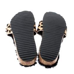 Sophia Webster Beige Leopard Print Calf Hair Crystal Embellished Slides Size 40.5