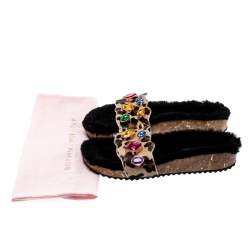 Sophia Webster Beige Leopard Print Calf Hair Crystal Embellished Slides Size 40.5