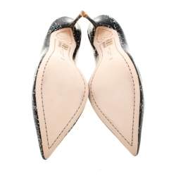 Pre Owned Sophia Webster Black Glitter Patent Leather Pointed Toe Pumps Size 38