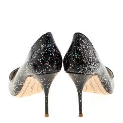 Pre Owned Sophia Webster Black Glitter Patent Leather Pointed Toe Pumps Size 38