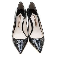 Pre Owned Sophia Webster Black Glitter Patent Leather Pointed Toe Pumps Size 38