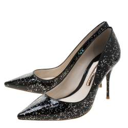 Pre Owned Sophia Webster Black Glitter Patent Leather Pointed Toe Pumps Size 38