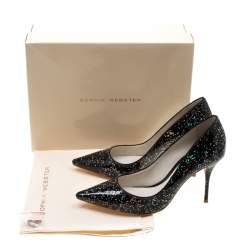 Pre Owned Sophia Webster Black Glitter Patent Leather Pointed Toe Pumps Size 38