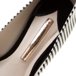 Pre Owned Sophia Webster Monochrome Striped Patent Leather Pointed Toe Pumps Size 38