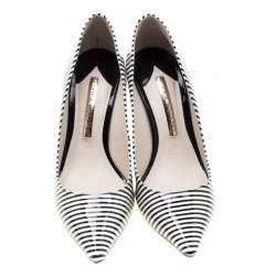 Pre Owned Sophia Webster Monochrome Striped Patent Leather Pointed Toe Pumps Size 38