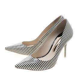 Pre Owned Sophia Webster Monochrome Striped Patent Leather Pointed Toe Pumps Size 38