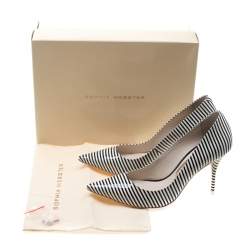 Pre Owned Sophia Webster Monochrome Striped Patent Leather Pointed Toe Pumps Size 38
