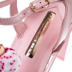 Pre Owned Sophia Webster Light Pink Patent Leather Jada T Strap Pom Pom Sandals Size 41