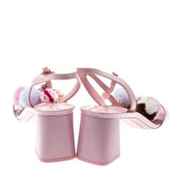 Pre Owned Sophia Webster Light Pink Patent Leather Jada T Strap Pom Pom Sandals Size 41