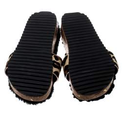  Sophia Webster Beige Leopard Print Calf Hair Crystal Embellished Slides Size 39.5