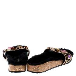  Sophia Webster Beige Leopard Print Calf Hair Crystal Embellished Slides Size 39.5