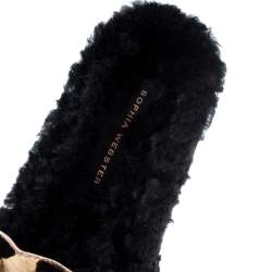  Sophia Webster Beige Leopard Print Calf Hair Crystal Embellished Slides Size 39.5