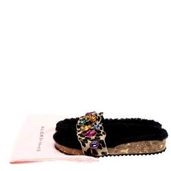  Sophia Webster Beige Leopard Print Calf Hair Crystal Embellished Slides Size 39.5